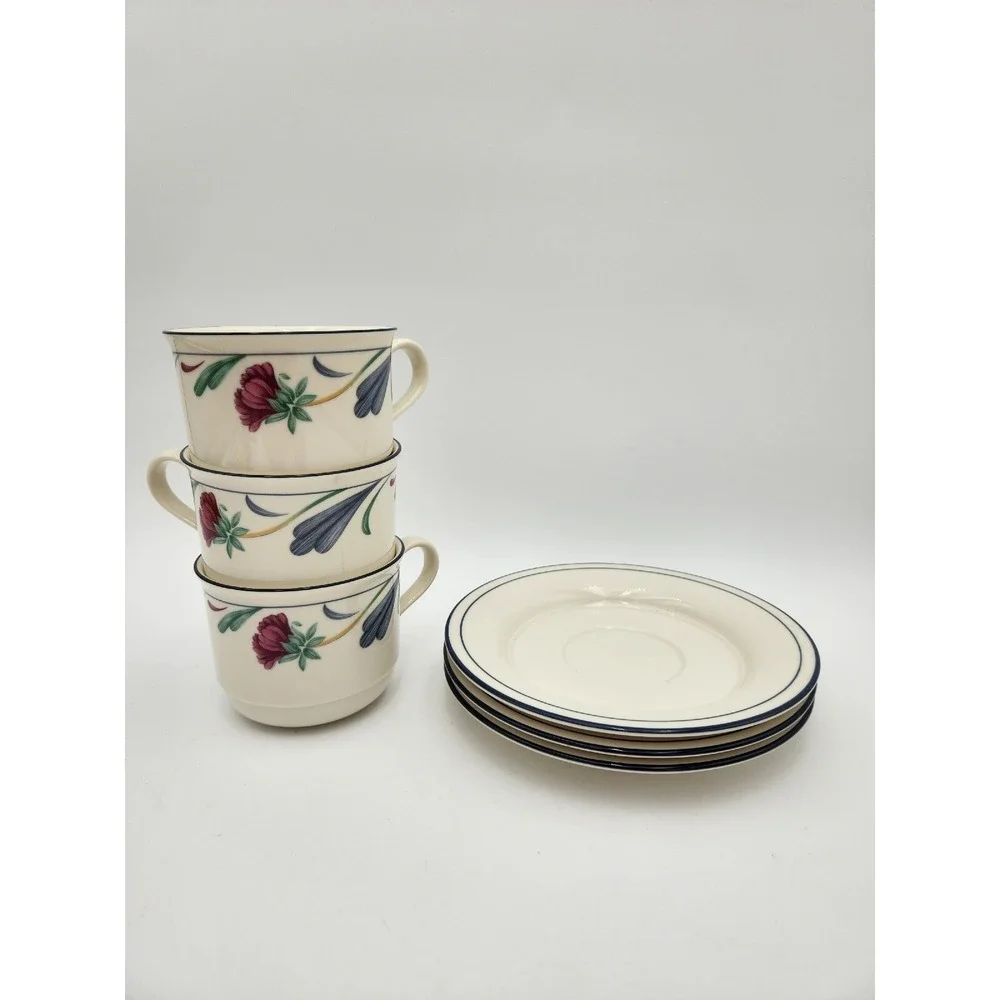 3 sets Lenox chinastone Poppies on Blue cups‎ & saucers 6 pieces stackable